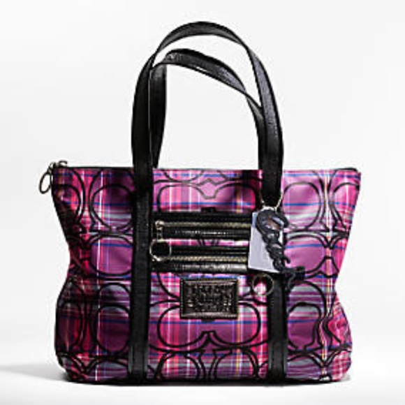 Coach Handbags - COACH Poppy Tartan Signature Glam Tote Bag